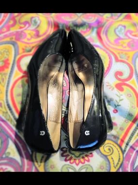 Etienne Aigner Black Patent Pointed-Toe Pumps